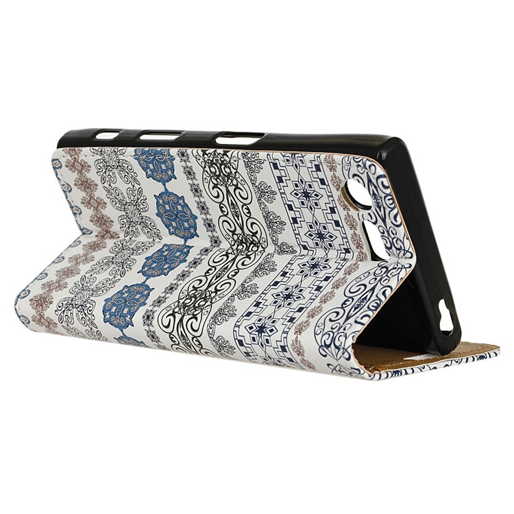 Leather Wallet Stand Cover Case for Sony Xperia X Compact - Arabic Floral Pattern-4