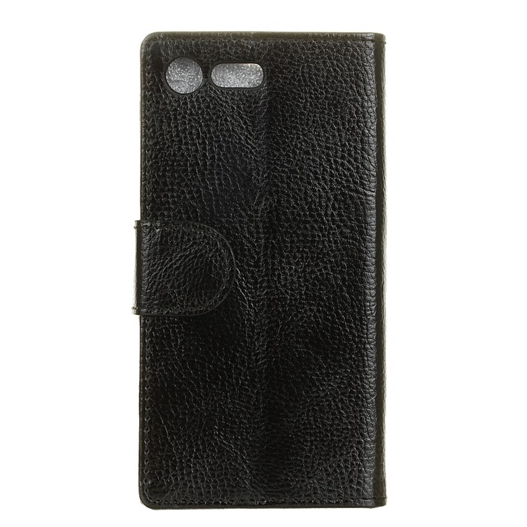 For Sony Xperia X Compact Lychee Grain Wallet Leather Case Stand - Black-2