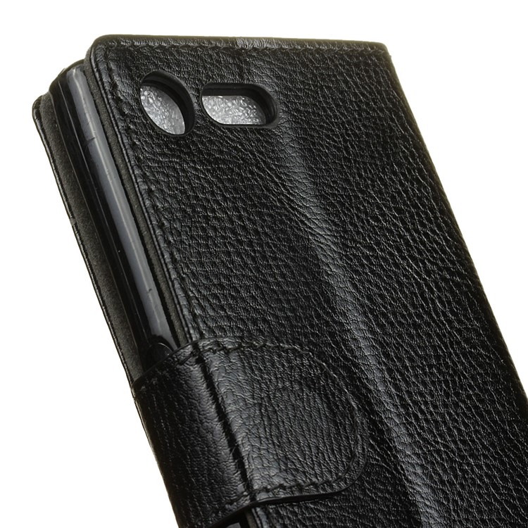 For Sony Xperia X Compact Lychee Grain Wallet Leather Case Stand - Black-3