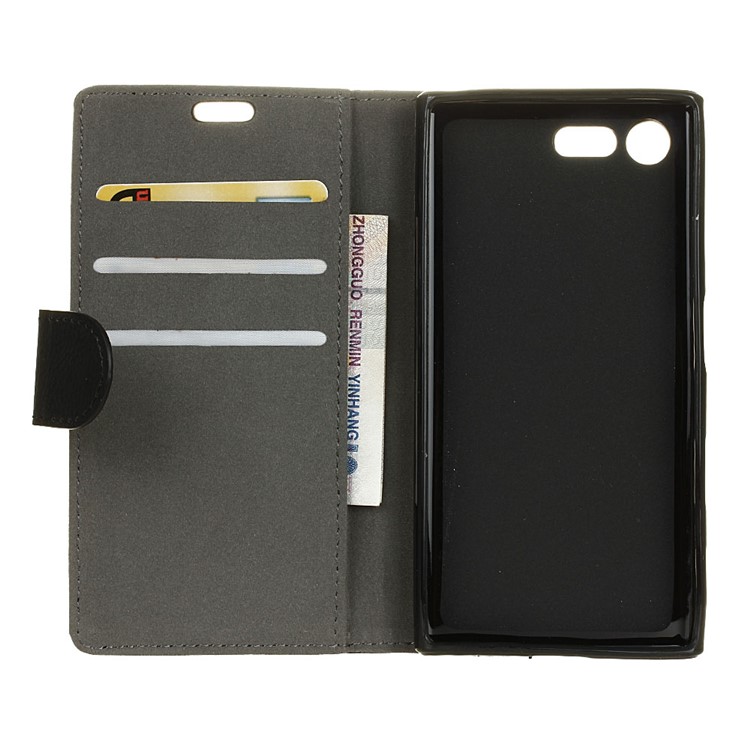 For Sony Xperia X Compact Lychee Grain Wallet Leather Case Stand - Black-4