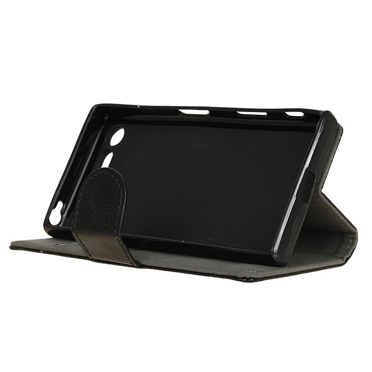 For Sony Xperia X Compact Lychee Grain Wallet Leather Case Stand - Black-5