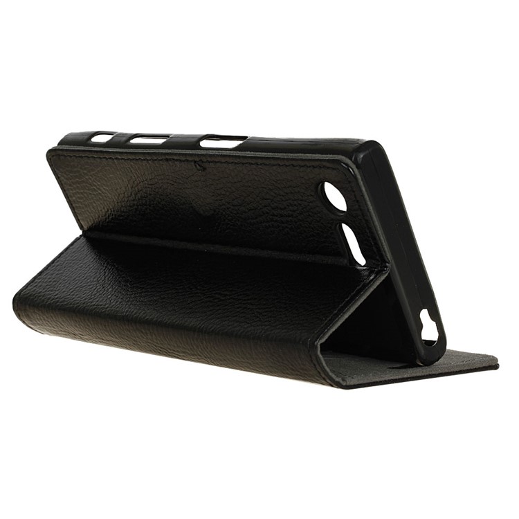 For Sony Xperia X Compact Lychee Grain Wallet Leather Case Stand - Black-6