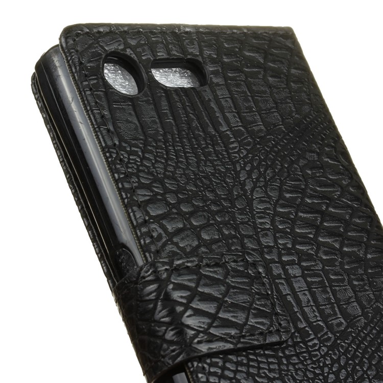 Für Sony Xperia X Kompakte Krokodil Brieftasche Leder Handytasche Ständer - Schwarz-3