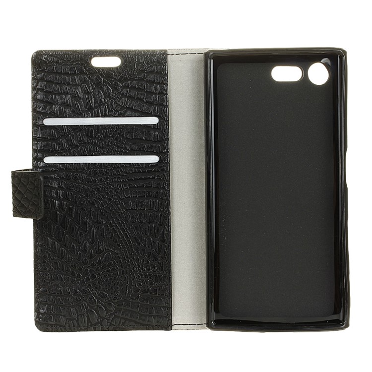 Für Sony Xperia X Kompakte Krokodil Brieftasche Leder Handytasche Ständer - Schwarz-4