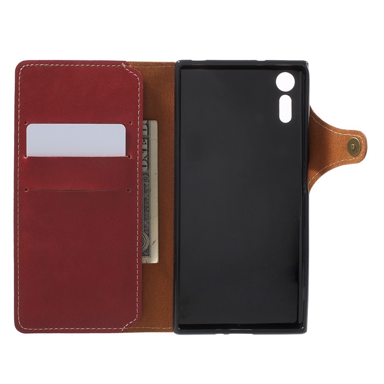Wallet Leather Mobile Phone Case Accessory for Sony Xperia XZs / XZ - Red-4