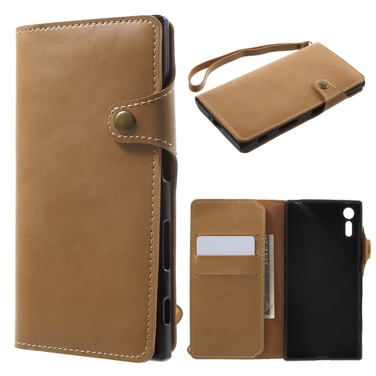 Wallet Leather Cell Accessory Phone Casing for Sony Xperia XZs / XZ - Light Brown-1