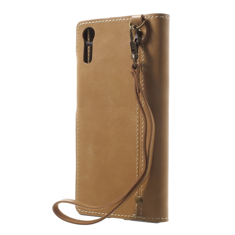 Wallet Leather Cell Accessory Phone Casing for Sony Xperia XZs / XZ - Light Brown-2