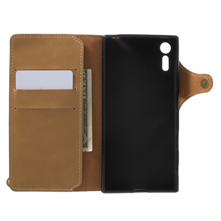 Wallet Leather Cell Accessory Phone Casing for Sony Xperia XZs / XZ - Light Brown-4