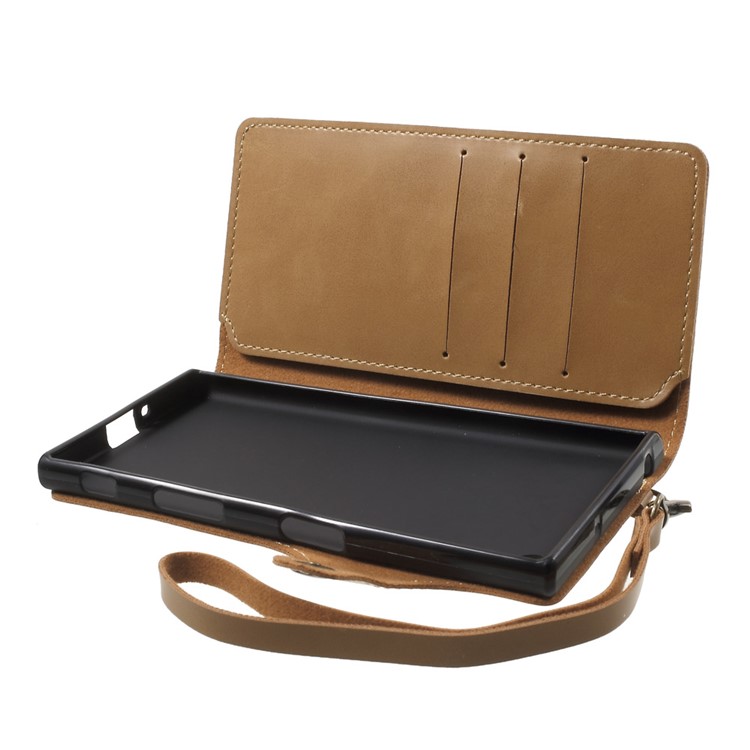 Wallet Leather Cell Accessory Phone Casing for Sony Xperia XZs / XZ - Light Brown-5
