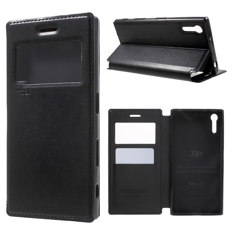 ROAR KOREA Noble Leather View Case with Stand for Sony Xperia XZs / XZ - Black-1