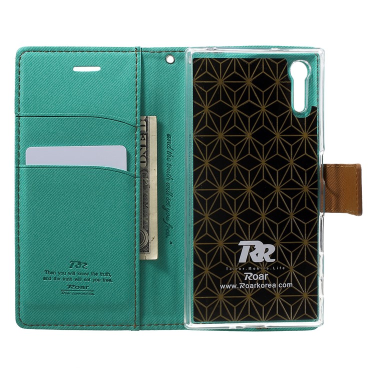 ROAR KOREA for Sony Xperia XZs / XZ Twill Texture Leather Wallet Stand Cover - Green-4