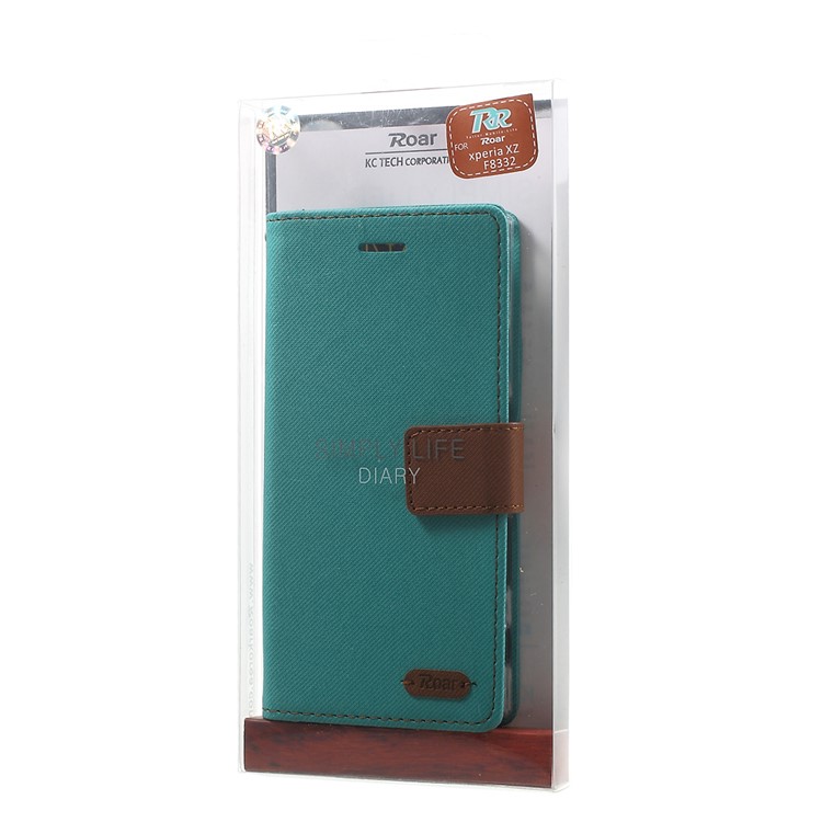 ROAR KOREA for Sony Xperia XZs / XZ Twill Texture Leather Wallet Stand Cover - Green-8