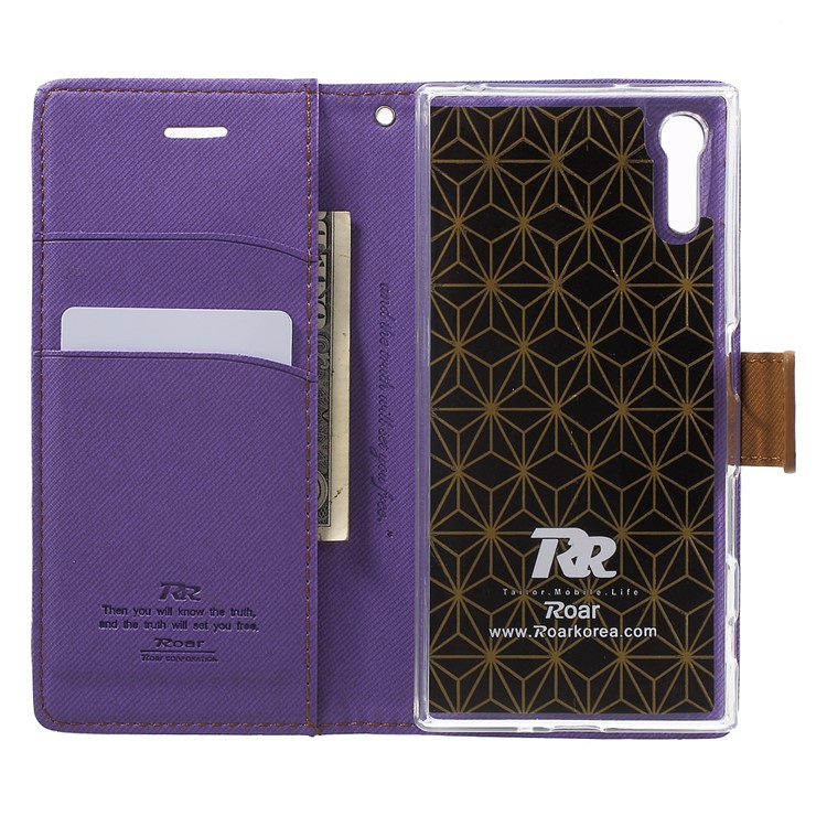 ROAR KOREA for Sony Xperia XZs / XZ Twill Texture Leather Wallet Stand Shell - Purple-4