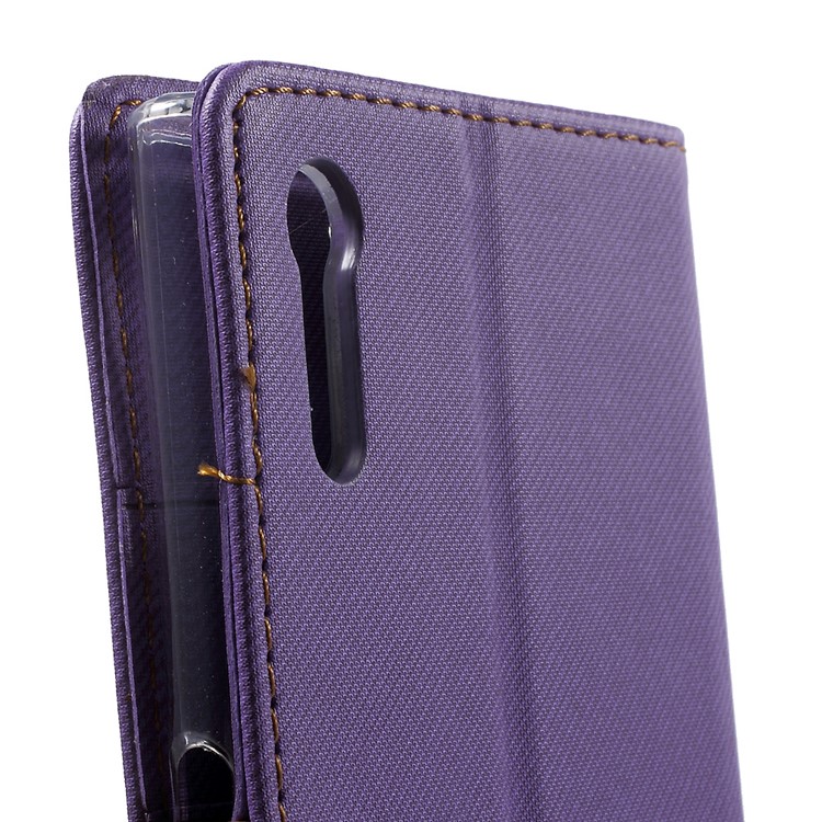 ROAR KOREA for Sony Xperia XZs / XZ Twill Texture Leather Wallet Stand Shell - Purple-7