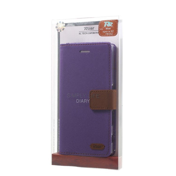 ROAR KOREA for Sony Xperia XZs / XZ Twill Texture Leather Wallet Stand Shell - Purple-9
