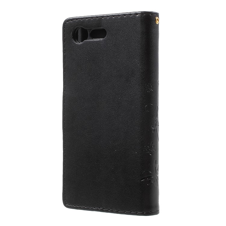 Imprint Butterfly & Flower Leather Wallet Cover for Sony Xperia X Compact - Black-2