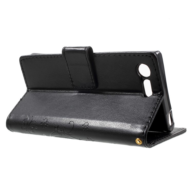 Imprint Butterfly & Flower Leather Wallet Cover for Sony Xperia X Compact - Black-3