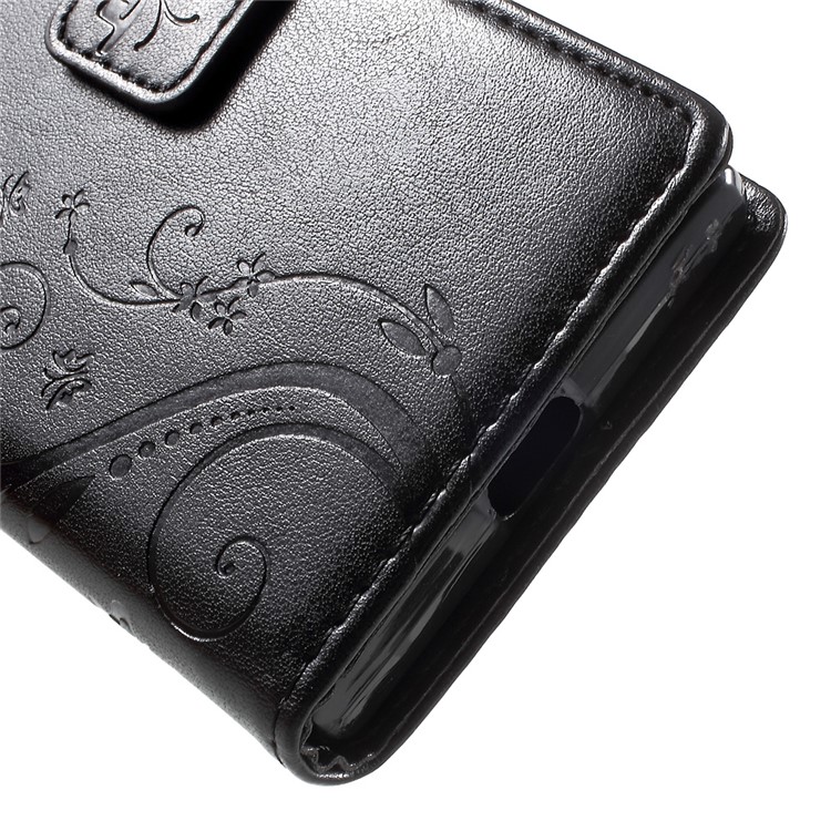 Imprint Butterfly & Flower Leather Wallet Cover for Sony Xperia X Compact - Black-7