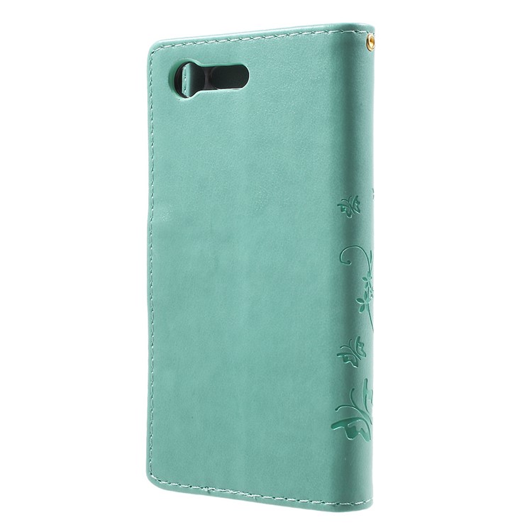 Imprint Butterfly & Flower Leather Wallet Flip Cover for Sony Xperia X Compact - Cyan-2