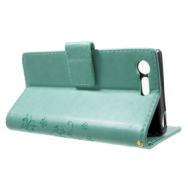 Imprint Butterfly & Flower Leather Wallet Flip Cover for Sony Xperia X Compact - Cyan-3