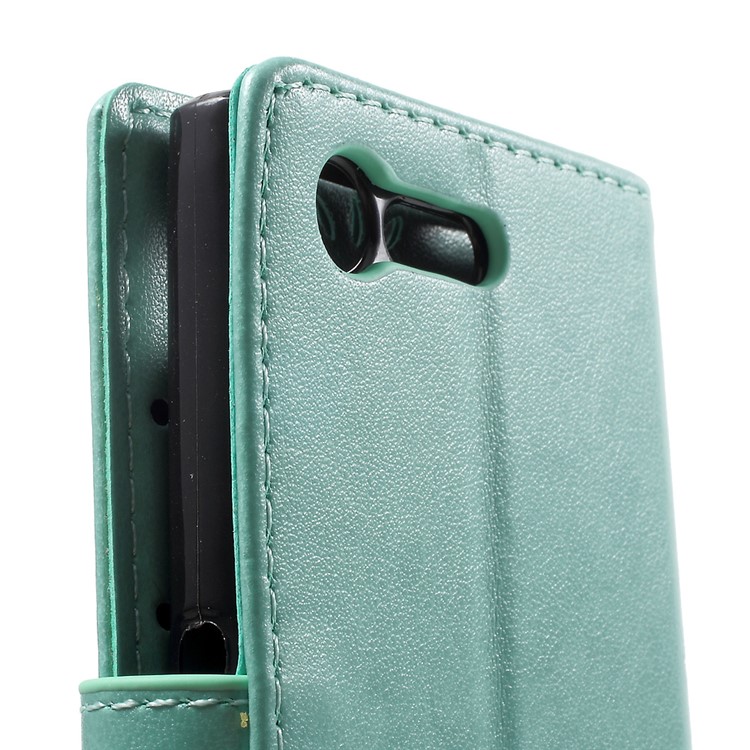 Imprint Butterfly & Flower Leather Wallet Flip Cover for Sony Xperia X Compact - Cyan-7