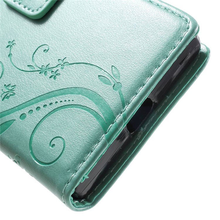 Imprint Butterfly & Flower Leather Wallet Flip Cover for Sony Xperia X Compact - Cyan-8