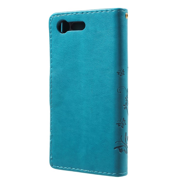 Imprint Butterfly & Flower Leather Wallet Flip Shell for Sony Xperia X Compact - Baby Blue-2