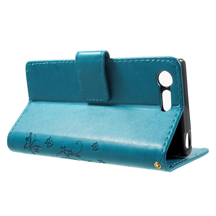 Imprint Butterfly & Flower Leather Wallet Flip Shell for Sony Xperia X Compact - Baby Blue-3