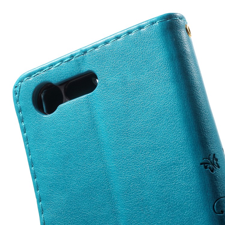 Imprint Butterfly & Flower Leather Wallet Flip Shell for Sony Xperia X Compact - Baby Blue-6