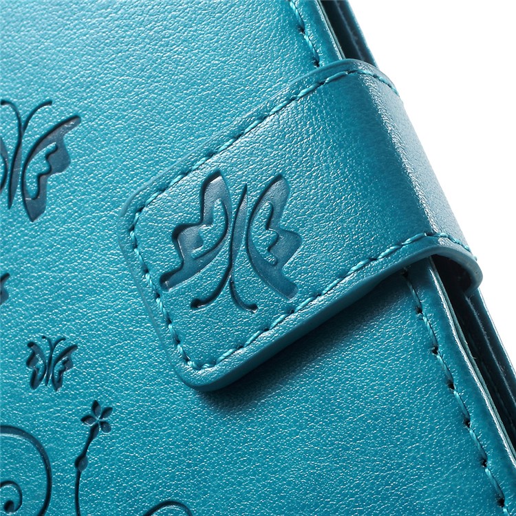 Imprint Butterfly & Flower Leather Wallet Flip Shell for Sony Xperia X Compact - Baby Blue-7