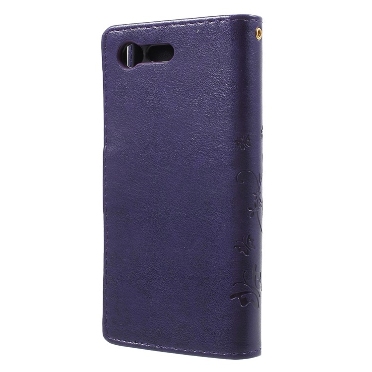 Imprint Leather Wallet Stand Cover for Sony Xperia X Compact - Dark Purple-2