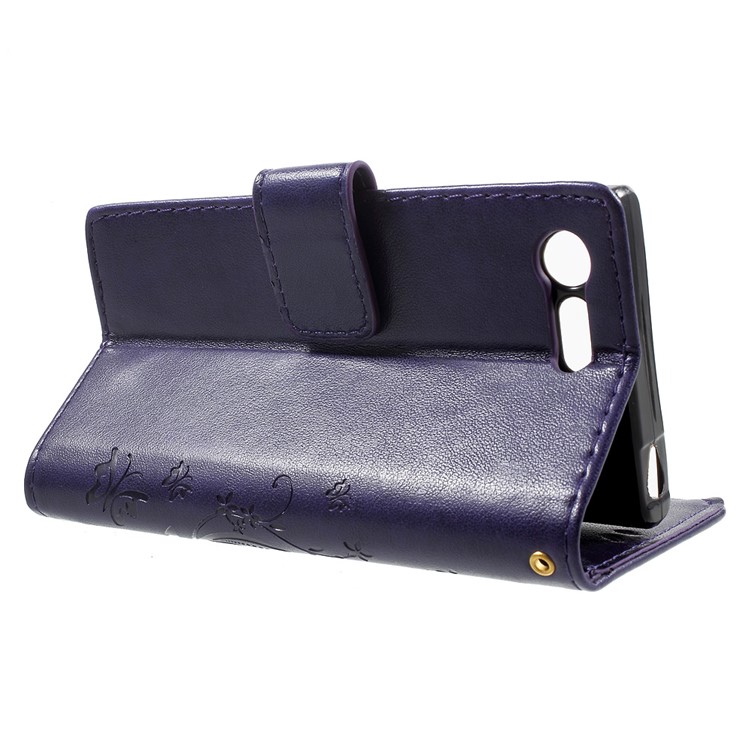 Imprint Leather Wallet Stand Cover for Sony Xperia X Compact - Dark Purple-3