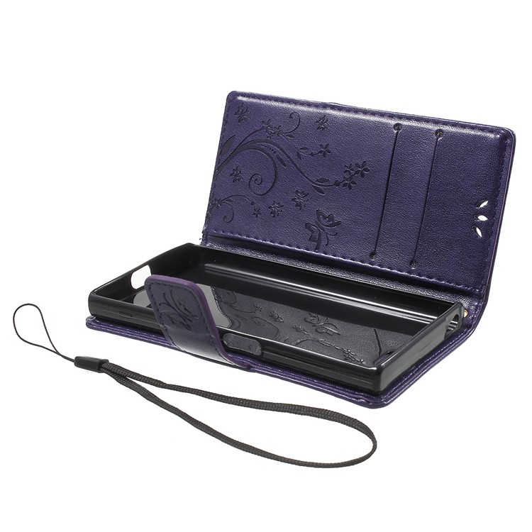 Imprint Leather Wallet Stand Cover for Sony Xperia X Compact - Dark Purple-5