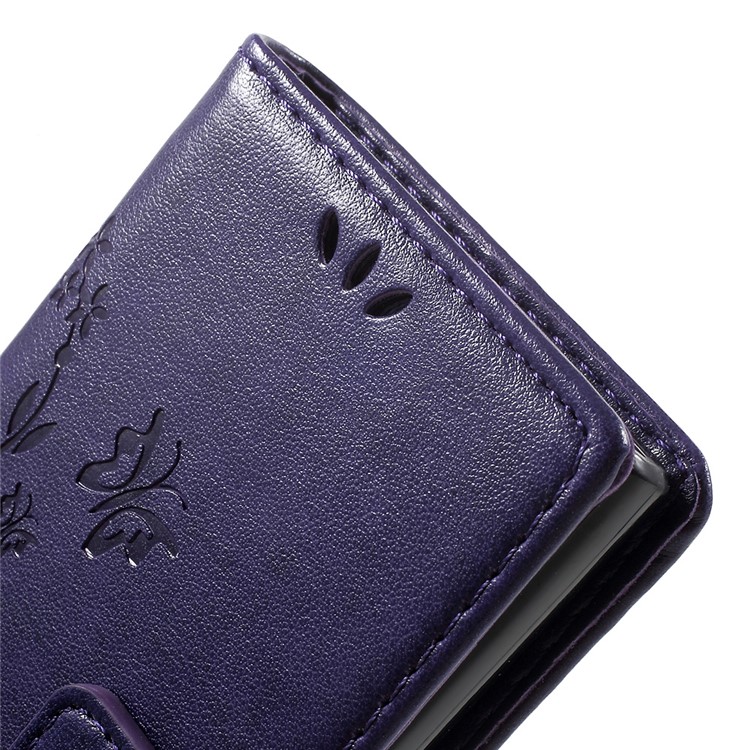 Imprint Leather Wallet Stand Cover for Sony Xperia X Compact - Dark Purple-6