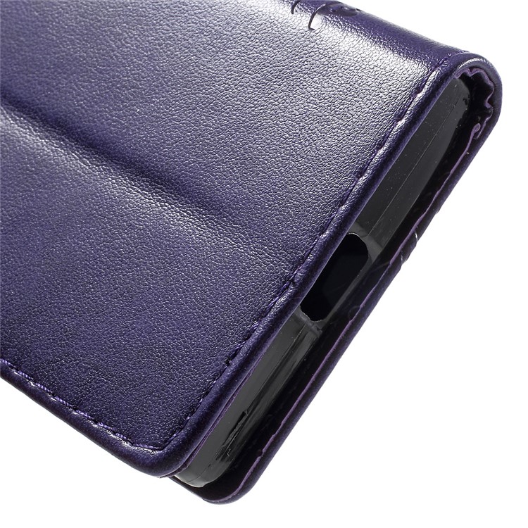 Imprint Leather Wallet Stand Cover for Sony Xperia X Compact - Dark Purple-7