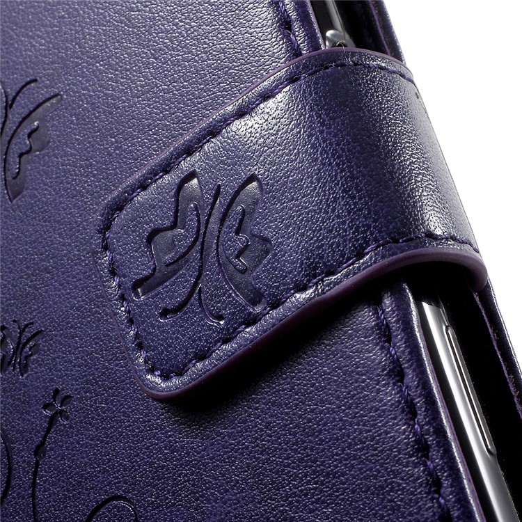 Imprint Leather Wallet Stand Cover for Sony Xperia X Compact - Dark Purple-8