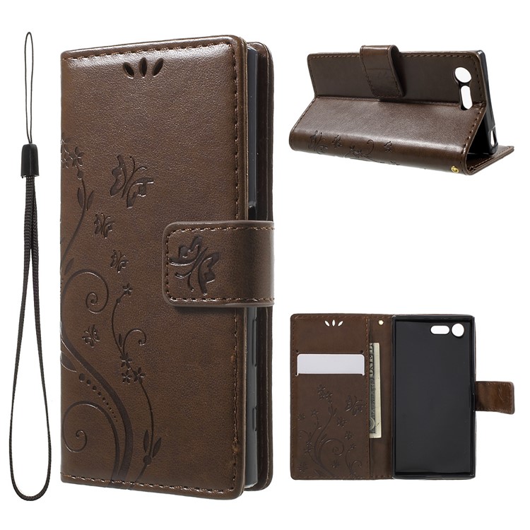 Imprint Leather Card Holder Stand Cover for Sony Xperia X Compact - Brown-1