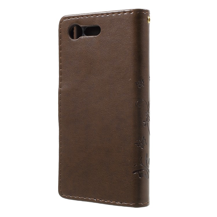 Imprint Leather Card Holder Stand Cover for Sony Xperia X Compact - Brown-2