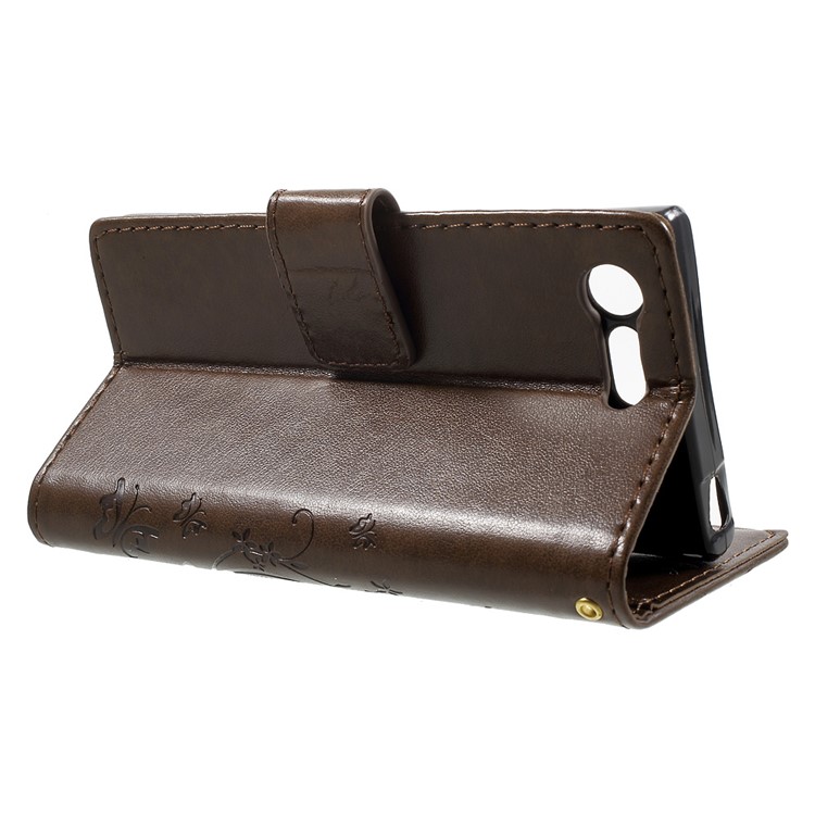 Imprint Leather Card Holder Stand Cover for Sony Xperia X Compact - Brown-3