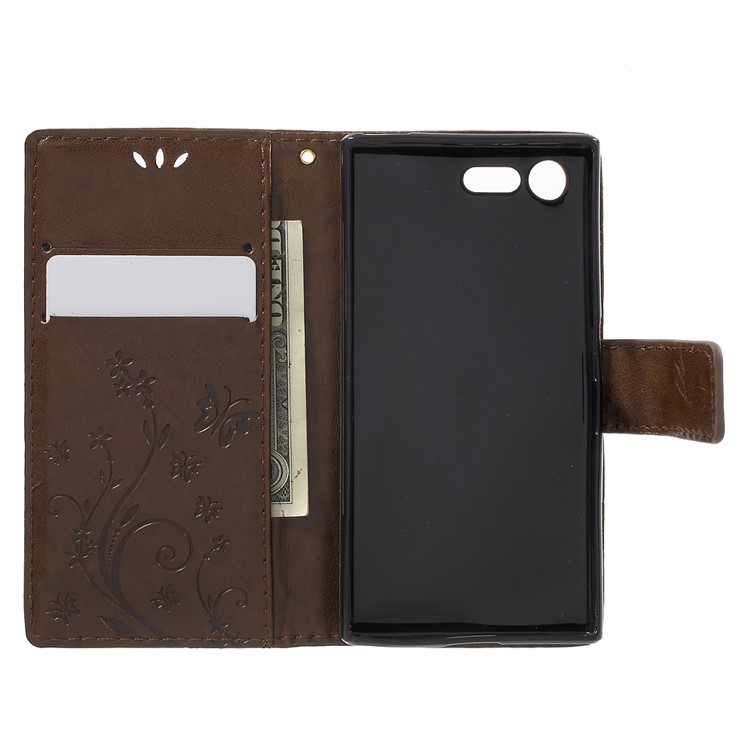 Imprint Leather Card Holder Stand Cover for Sony Xperia X Compact - Brown-4