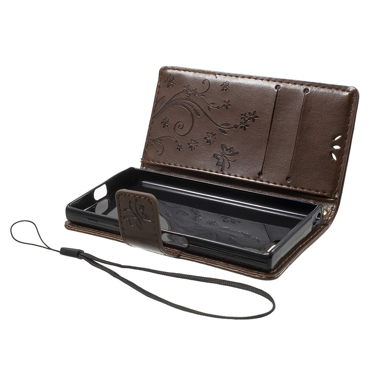 Imprint Leather Card Holder Stand Cover for Sony Xperia X Compact - Brown-5