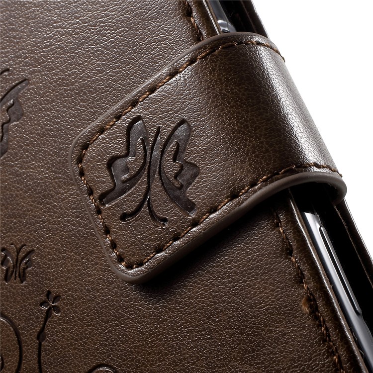Imprint Leather Card Holder Stand Cover for Sony Xperia X Compact - Brown-7