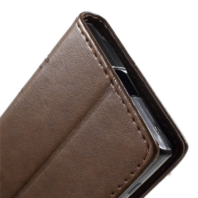 Imprint Leather Card Holder Stand Cover for Sony Xperia X Compact - Brown-8