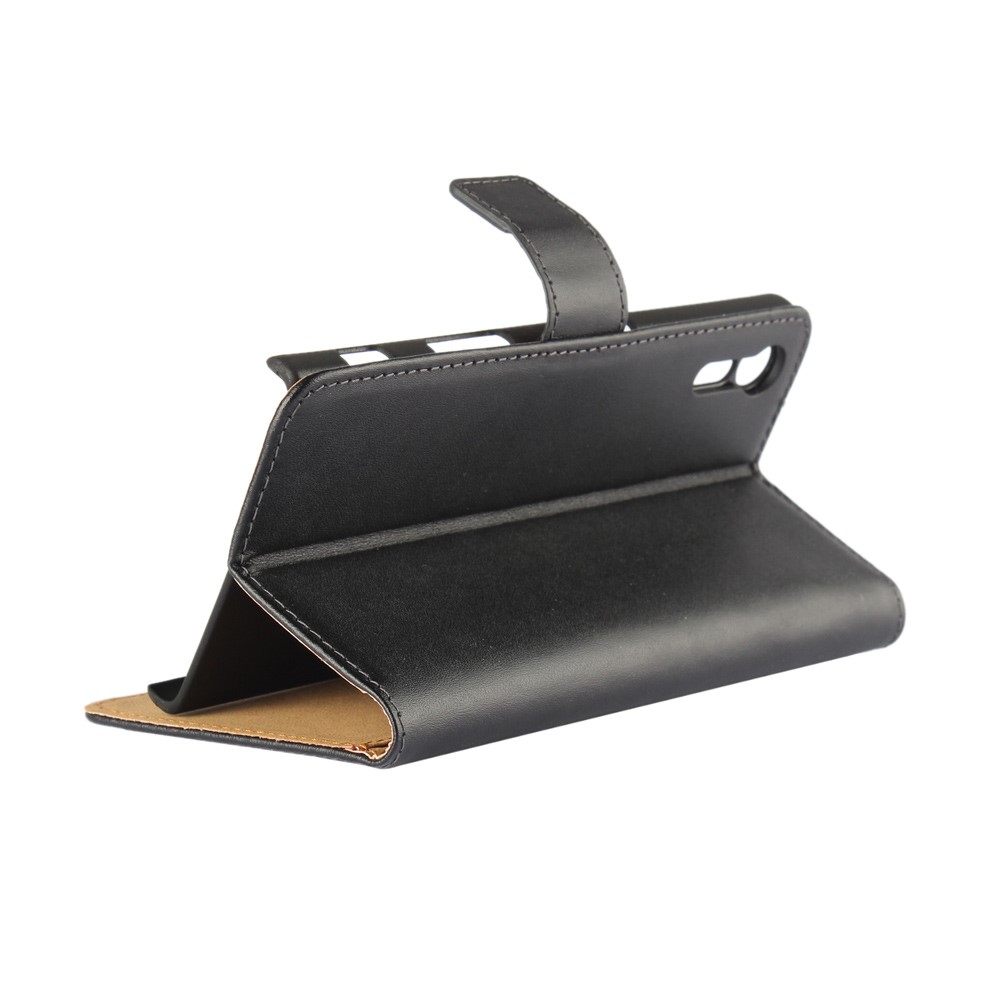 Portefeuille Stand Authentique Couverture de Boîtier en Cuir Divisé Pour Sony Xperia Xzs / xz - le Noir