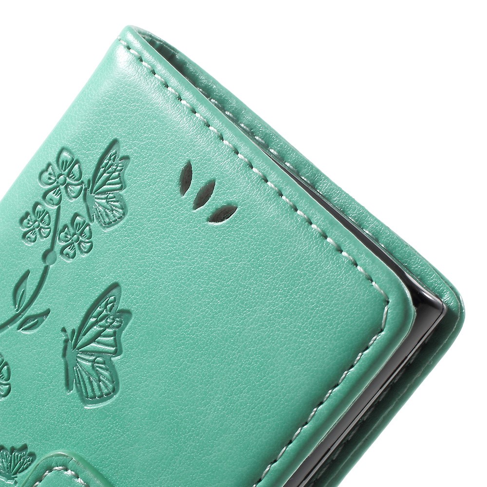 Estuche de Cartera de Cuero de Flora de Mariposa Impresa Para Sony Xperia X Compact - Cian