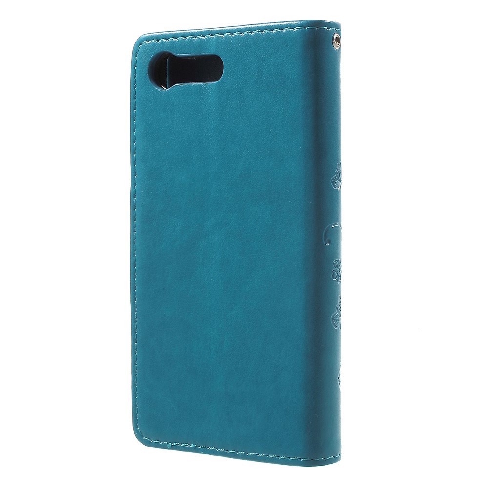 Imprinted Butterfly Flora Wallet Leather Stand Case for Sony Xperia X Compact - Blue-2