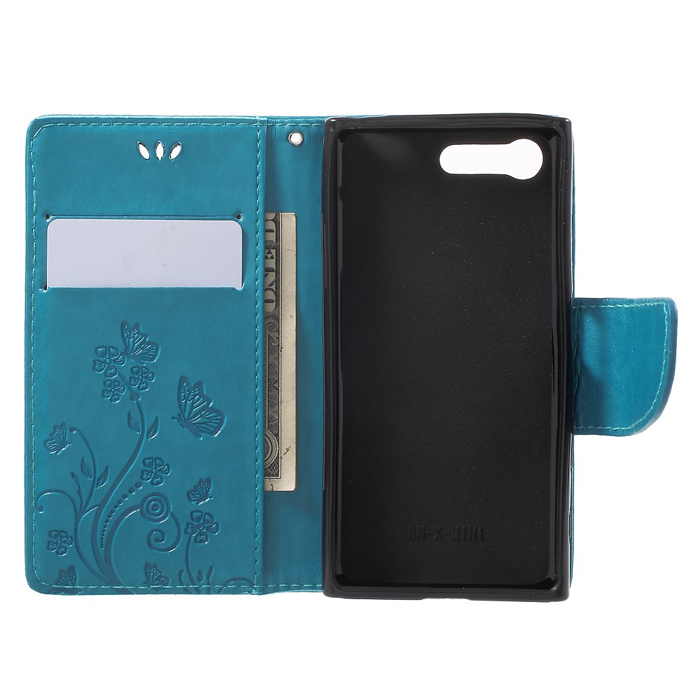 Imprinted Butterfly Flora Wallet Leather Stand Case for Sony Xperia X Compact - Blue-4