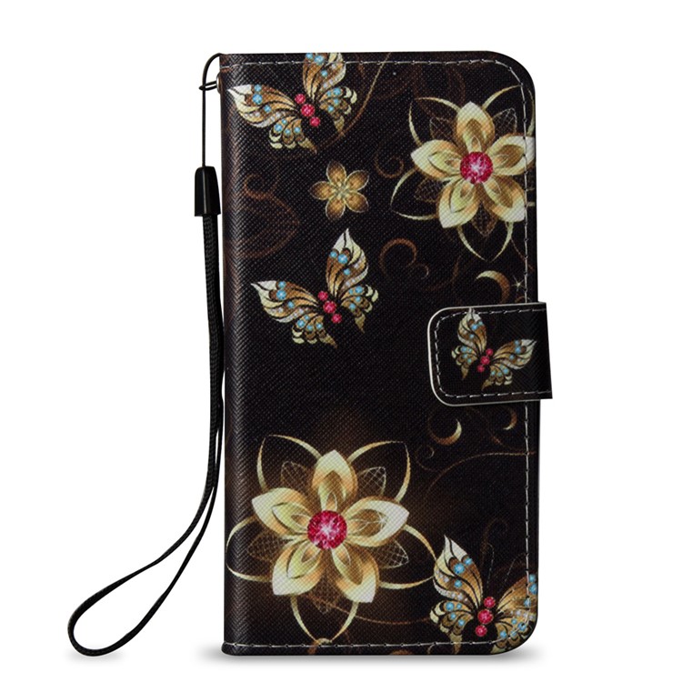 Wallet Stand Leather Patterned Cell Phone Case for Sony Xperia E5 - Flowers and Butterflies-2