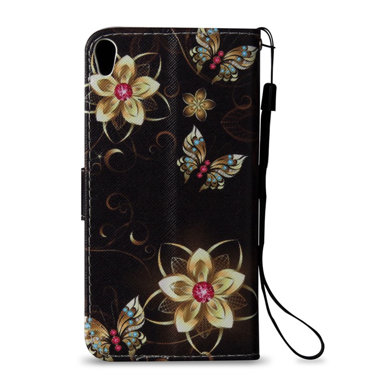 Wallet Stand Leather Patterned Cell Phone Case for Sony Xperia E5 - Flowers and Butterflies-3