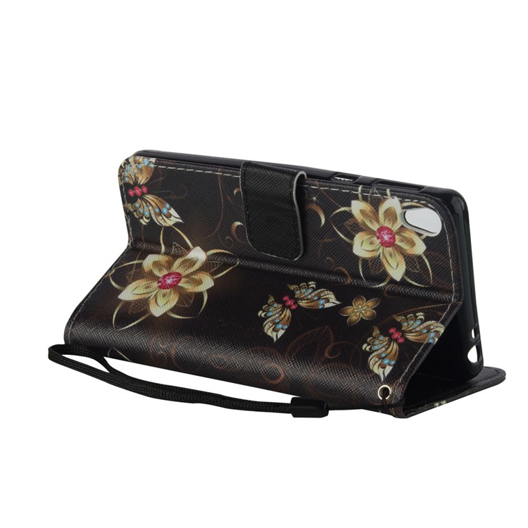 Wallet Stand Leather Patterned Cell Phone Case for Sony Xperia E5 - Flowers and Butterflies-6